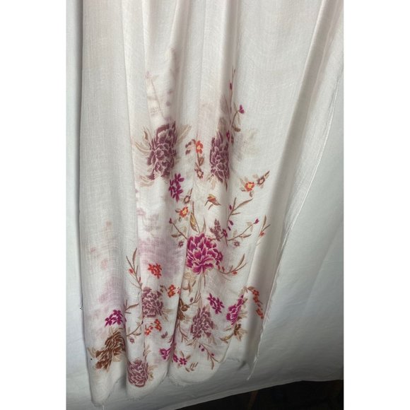 White Floral Wrap Scarf with Fringed Edges Length 76 Inches - Picture 4 of 5